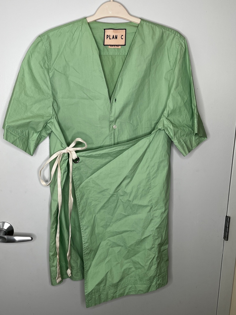Plan C Green Cotton Wrap Dress / Button-Front Convertible Dress Made in Italy